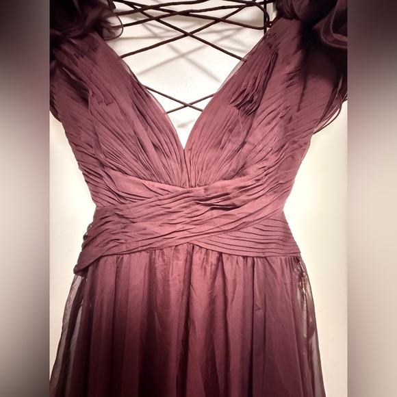 NWT | Mac Duggal Bordeaux 67911 Ruffle Tiered Cut-Out Chiffon Gown Size 8 - Picture 6 of 14